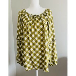 The Pioneer Woman Green Olive Checked Plaid Prairie Cottagecore Women's XL